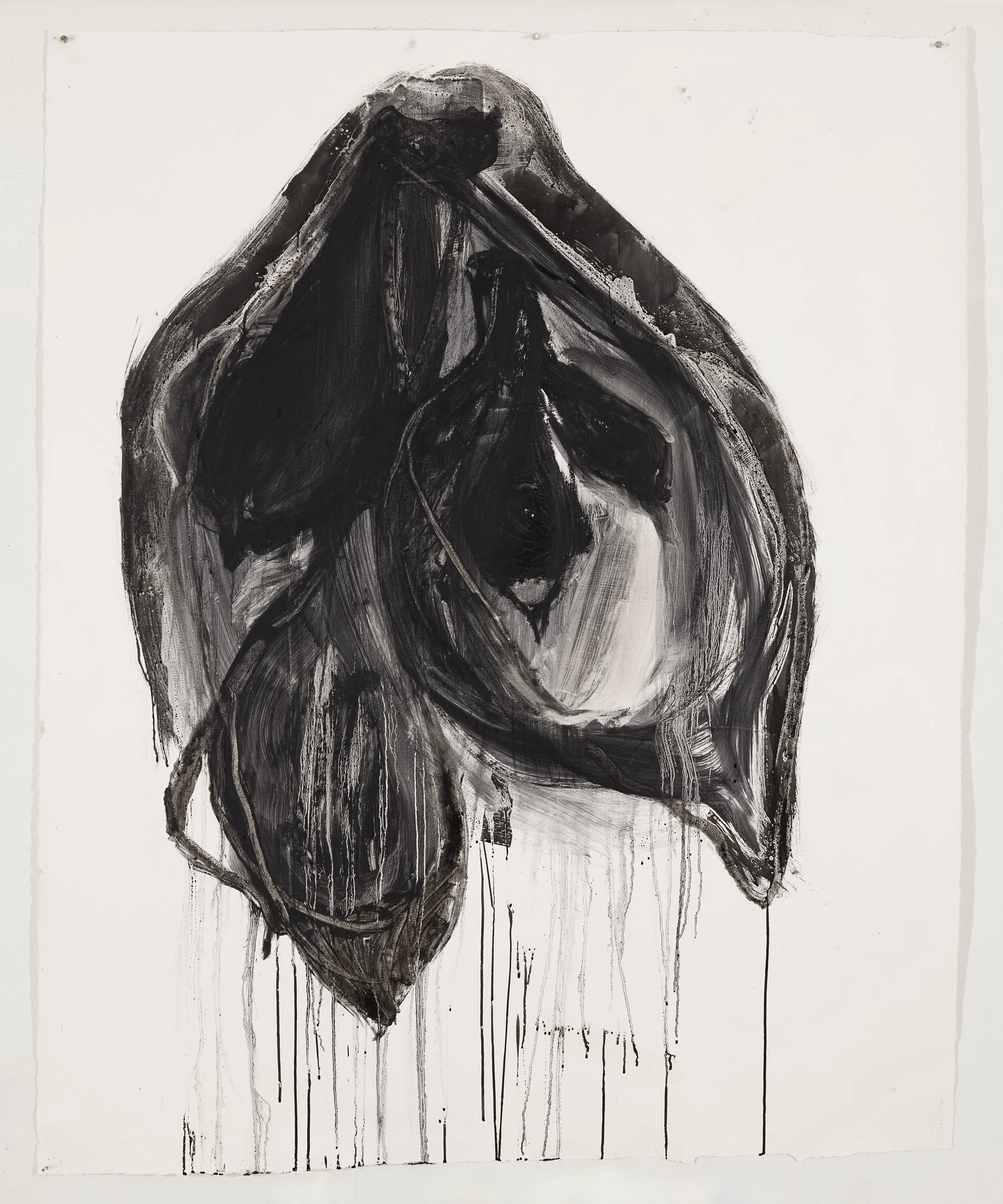   On the edge of the abyss (December)  2025 oil stick + sumi ink on Arches paper 63.5 × 51.5 inches 