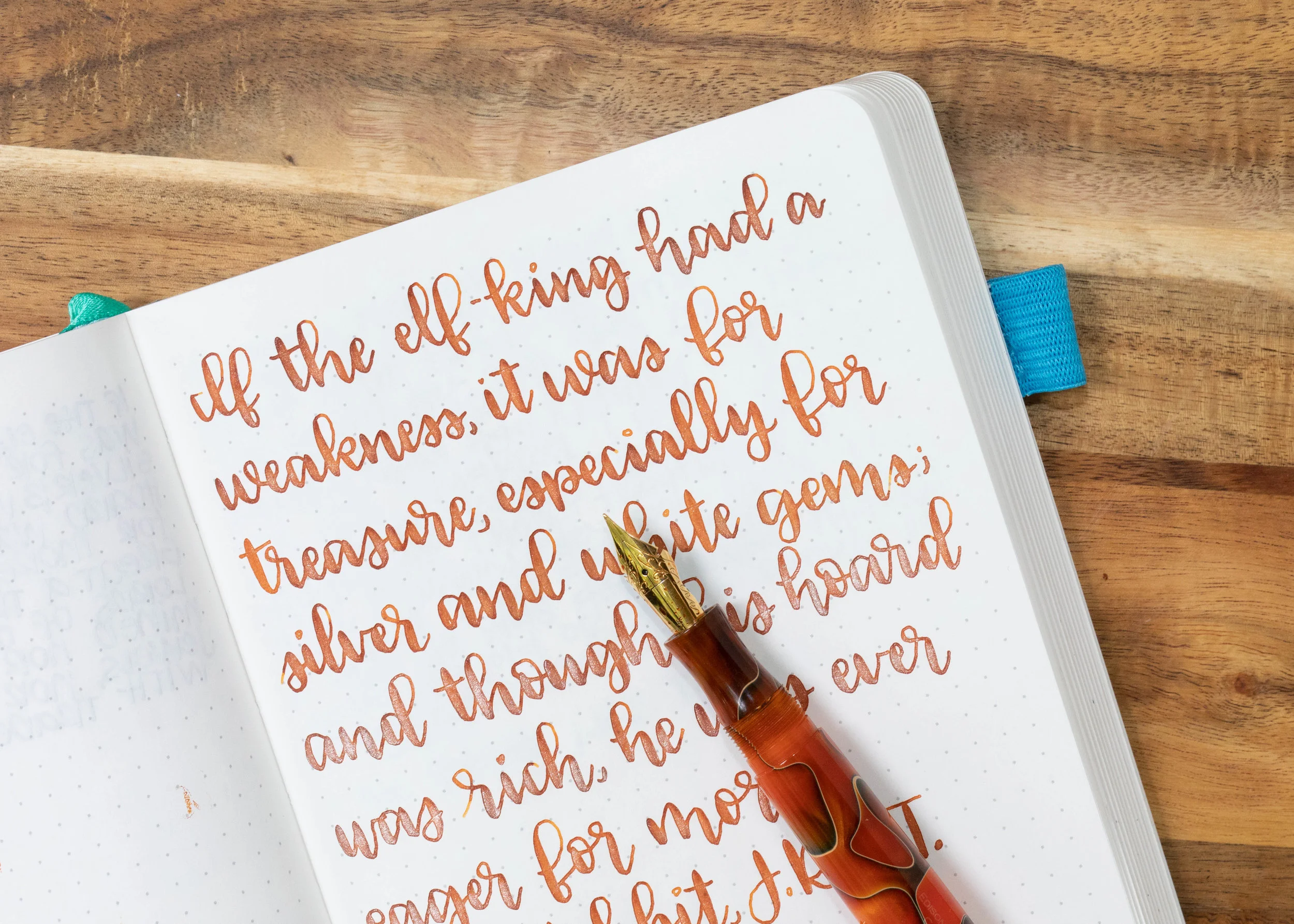 I used an Edison Collier Persimmon Swirl with a Regalia Writing Labs Crossflex nib on an ivory Hippo Noto Notebook. The ink had an average flow.