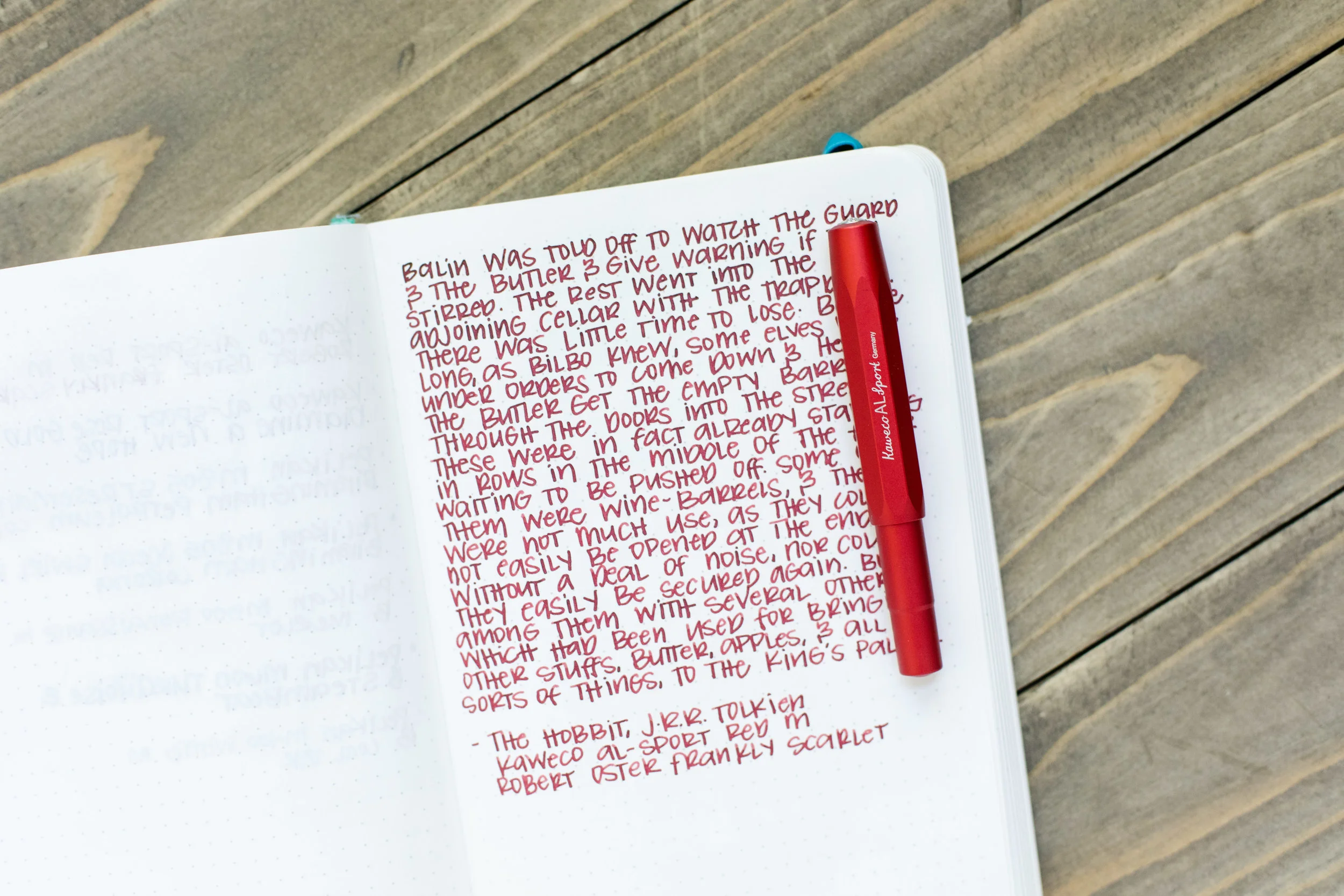 I used a medium Kaweco Al-sport Red on Tomoe River 68gsm. The ink had a slightly dry flow.