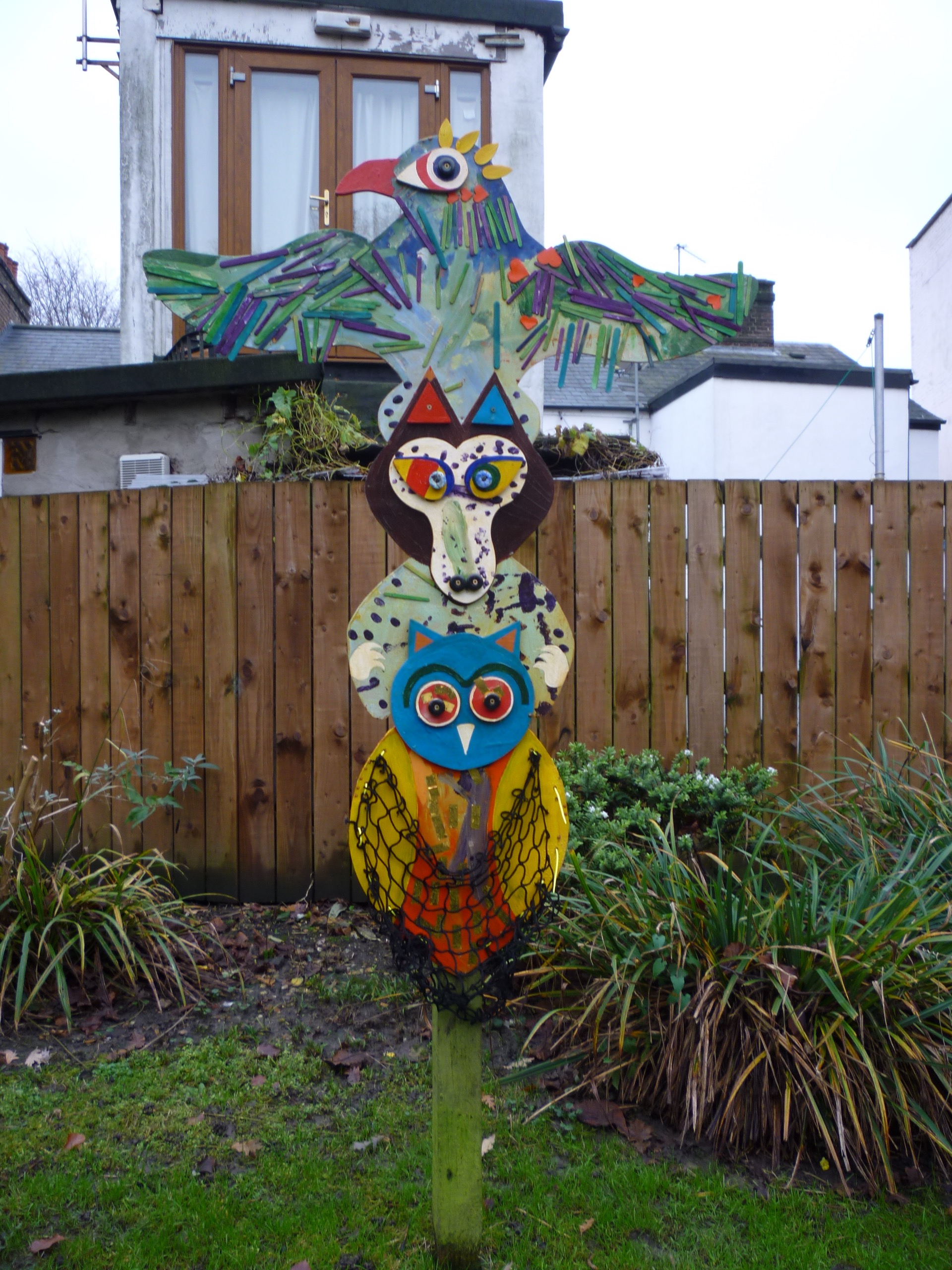 Out door totem poles at Church Hill Nursery