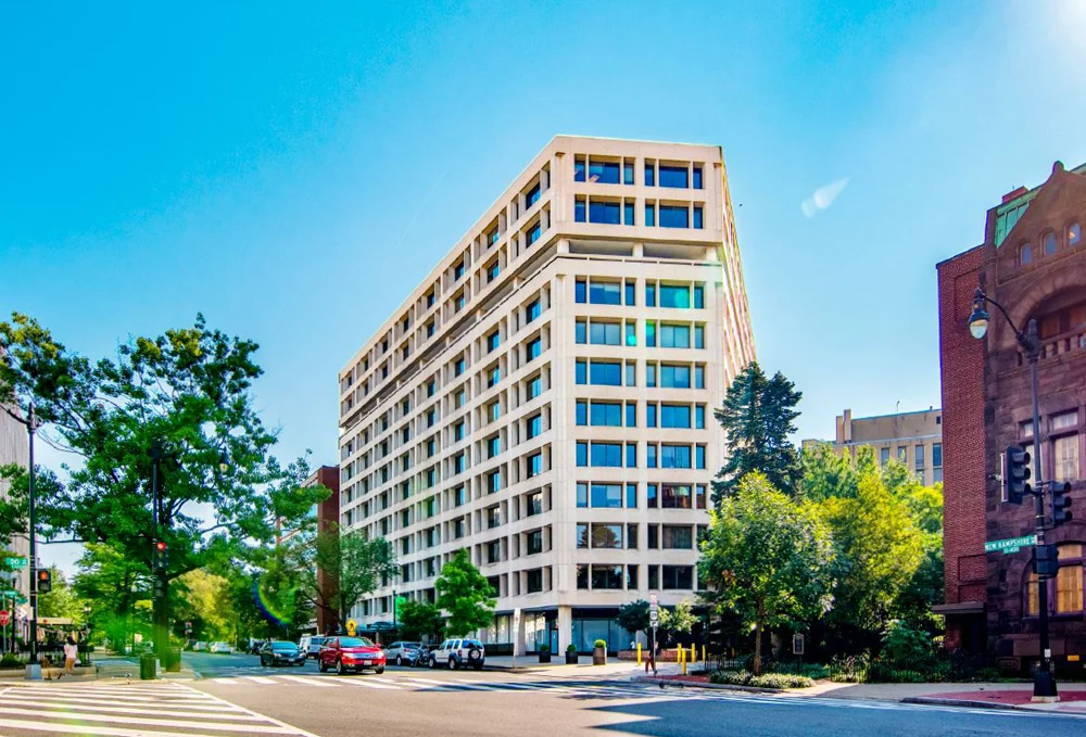 WeWork and The Meridian Group bought 1333 New Hampshire Ave. in Washington, D.C., in November 2018 for $136.5 million. Photo: CoStar