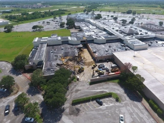 An aerial image of the partially demolished San Jacinto Mall in Baytown, Texas. (Fidelis Realty Partners)