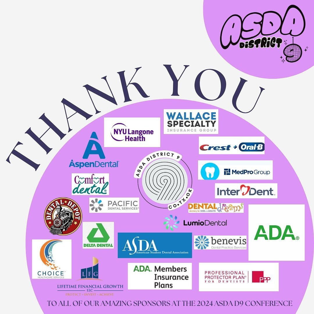 A BIG thank you to all of our amazing sponsors who supported us throughout this weekend. The 2024 ASDA D9 conference wouldn&rsquo;t be the same without you guys and we are extremely grateful.
