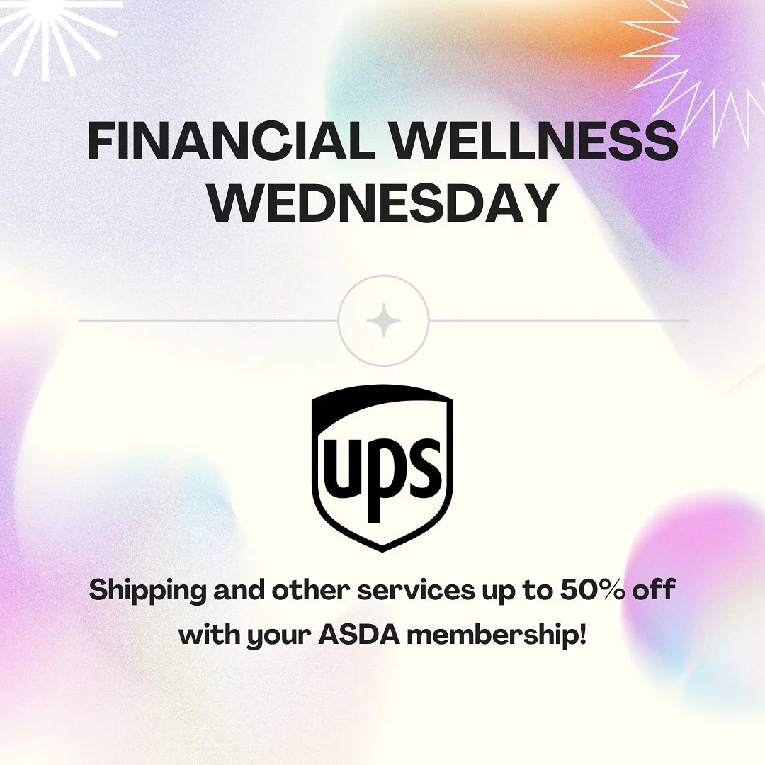 📦 Financial Wellness Wednesday ✨
Did you know your ASDA membership gives you access to big savings on shipping? 🚚💨

With UPS, you can get up to 50% OFF shipping and other services &mdash; perfect for sending supplies, care packages, or anything el
