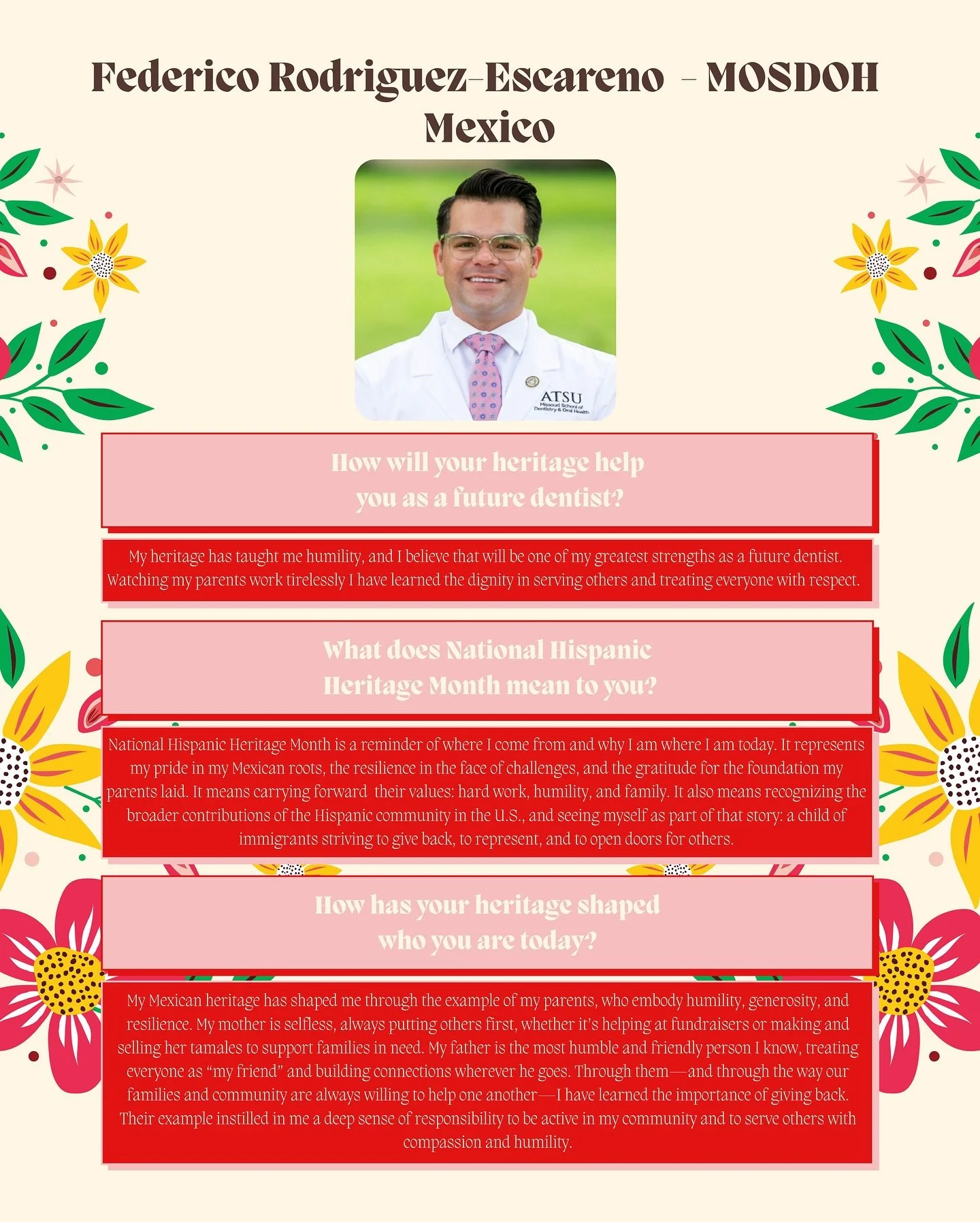 🌎 Celebrating Hispanic Heritage Month! 🇲🇽🇵🇷🇨🇴🇨🇺🇩🇴
This month, ASDA District 9 proudly spotlights the voices and stories of our Hispanic and Latinx dental students. 💬🦷

Their journeys remind us of the power of culture, family, and communi