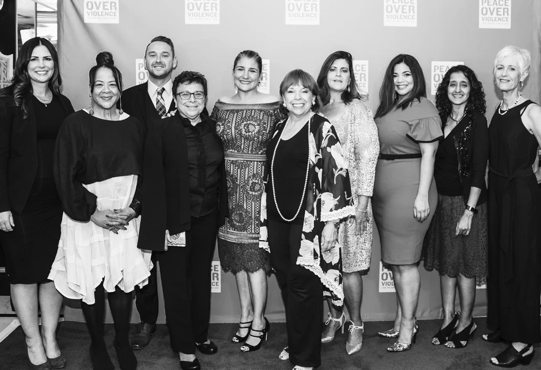 The Peace Over Violence Board of Directors: Brianne Palmer, Char Bland, Stan Gorbunov, Executive Director Patti Giggans, President Christina Mauro, Linda Ruffer, Dawn Bey, Yasmin Dunn, tRochelle Witharana and Associate Director Cathy Friedman at An Evening Over Violence.