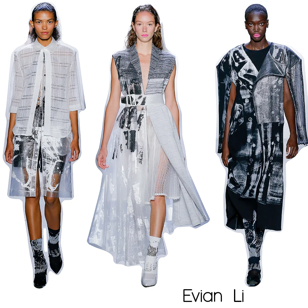 @li_evian ’s thesis collection dives into the aspect of memories – how we absorb them and how they leave a blue print on us through-out life. For her pieces she tapped into specific memories from her childhood that hold a sacred place. The romanticization of memories is expressed through the technique of faded screen prints incorporated and layered within translucent knits – creating a multidimensional trompe-l’oeil effect of texture and content.