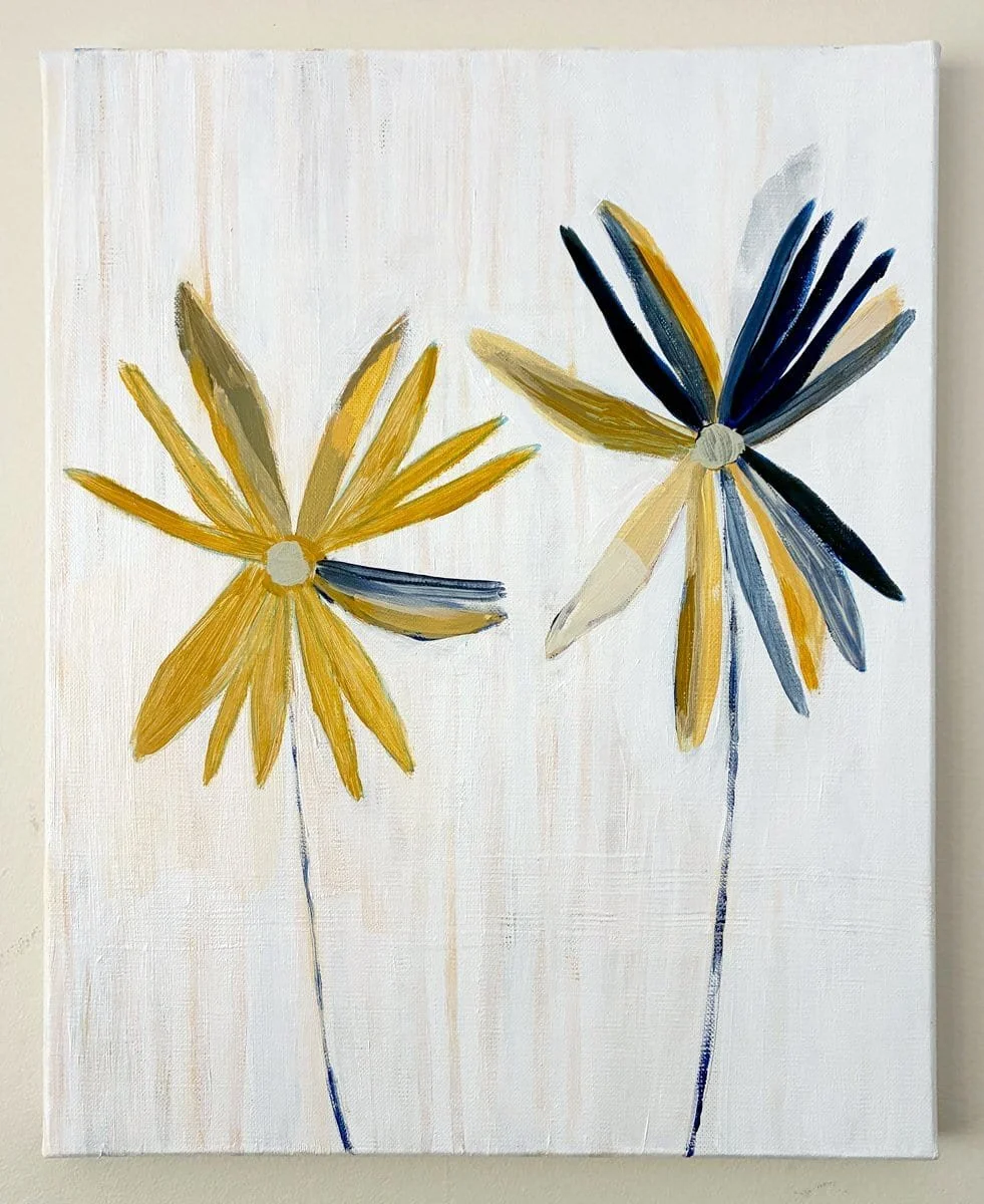Yellow Daisies, Acrylic on Canvas, Dimensions W 33 cm x H 41 cm, Unframed, $650 AUD / 400€, Shipped from Australia