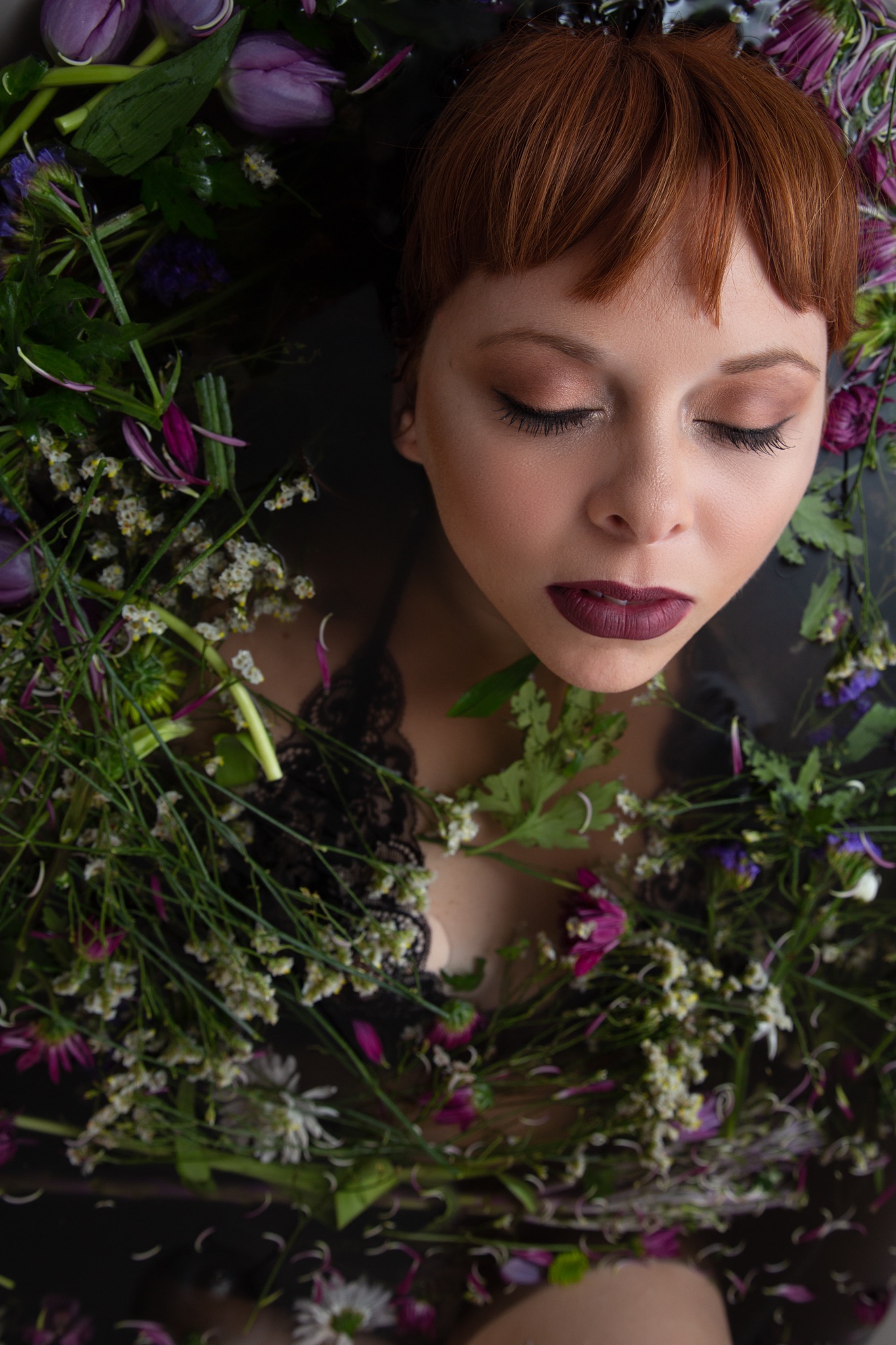 goth inspired bath with purple and green accents