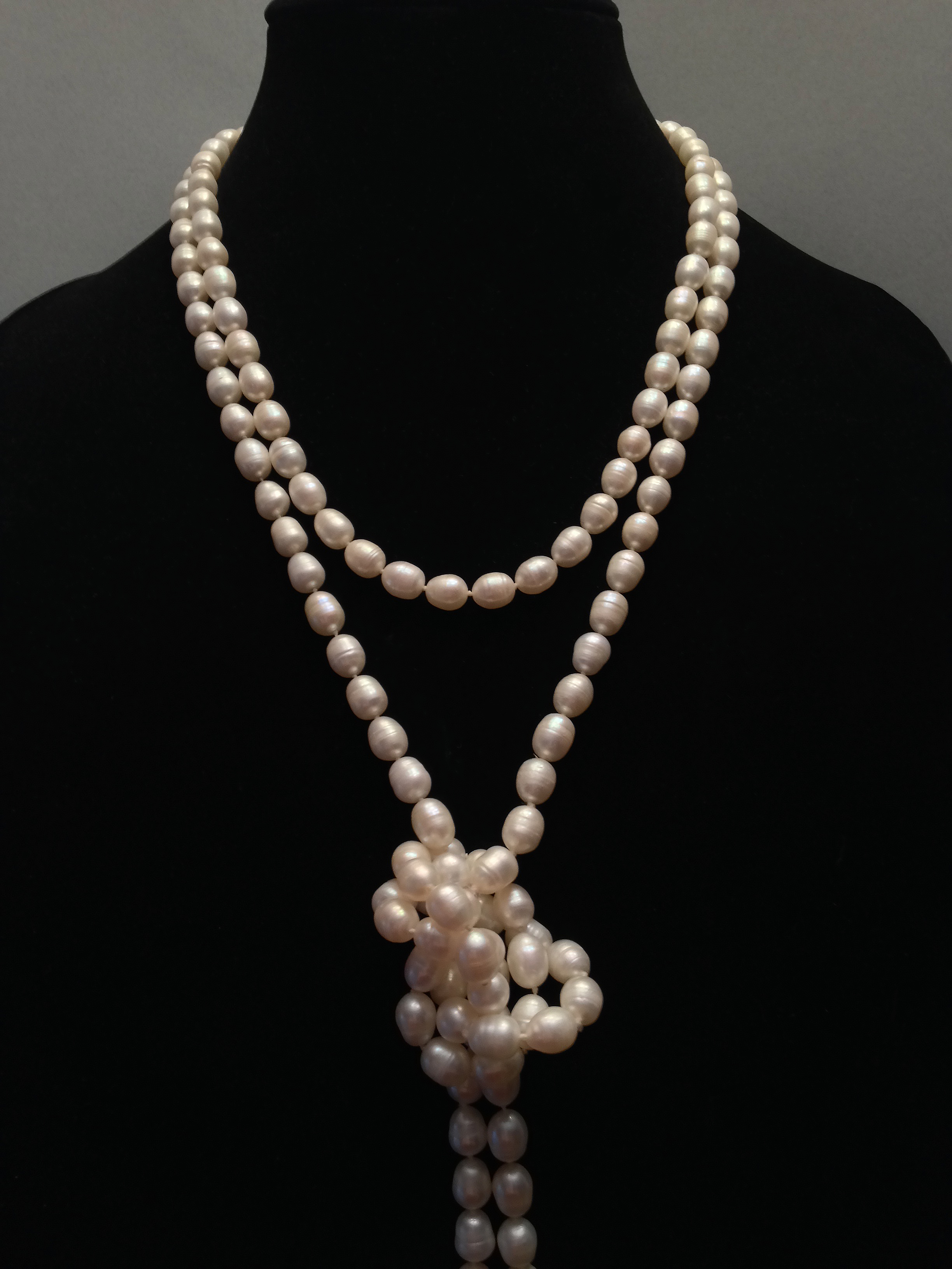 Opera length white freshwater pearls