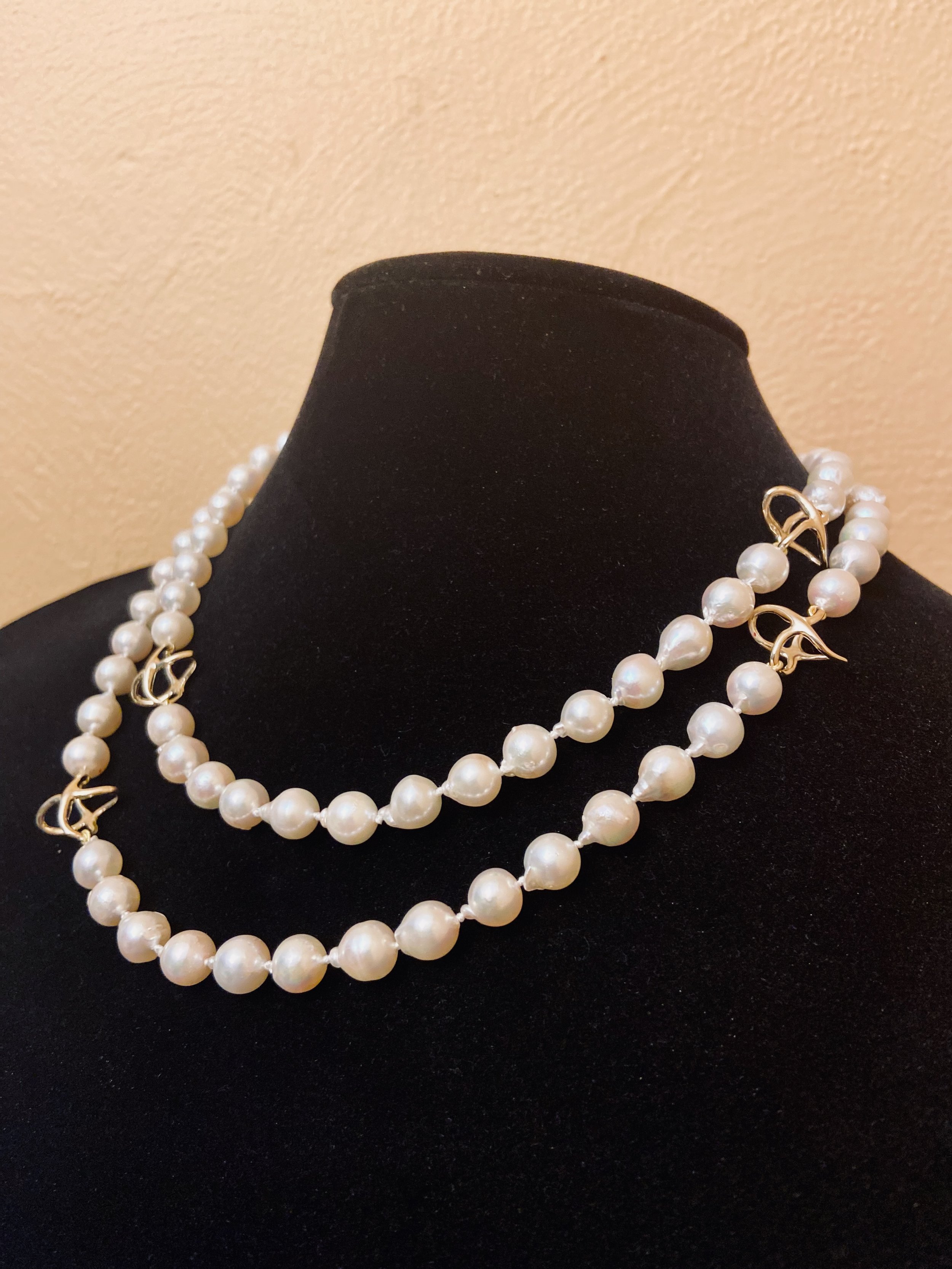 White baroque pearls with handmade 14k stations