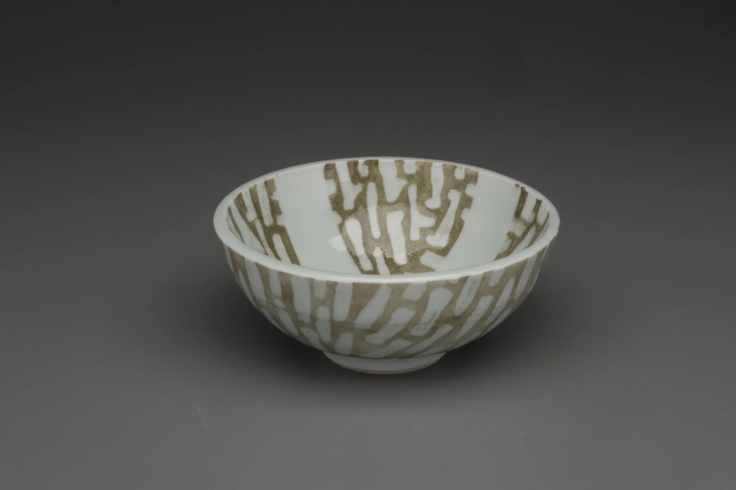  Porcelain water etched dessert bowl with celadon glaze