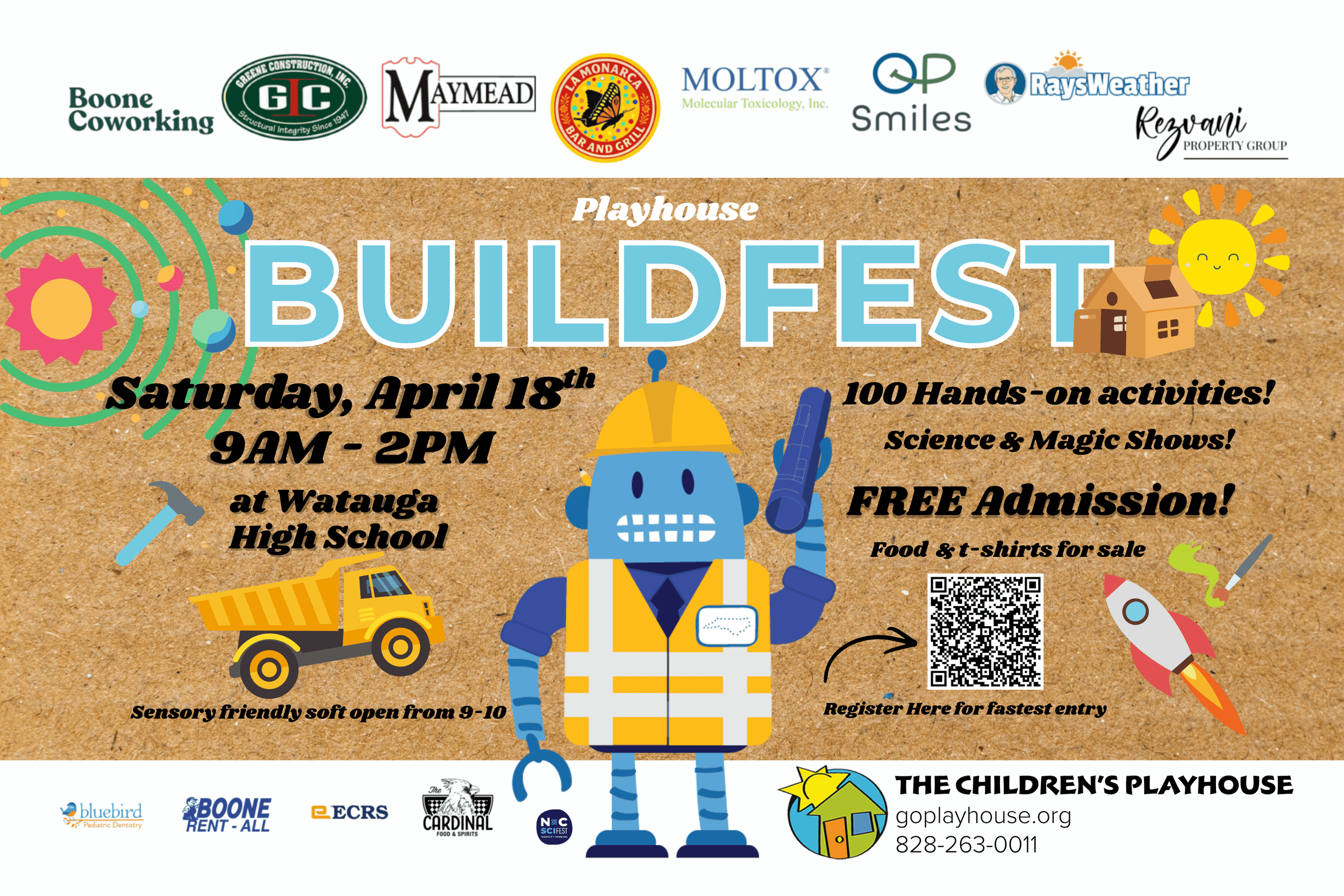 Kelvin the robot announcing BuildFest Saturday April 18th at Watauga High School.
