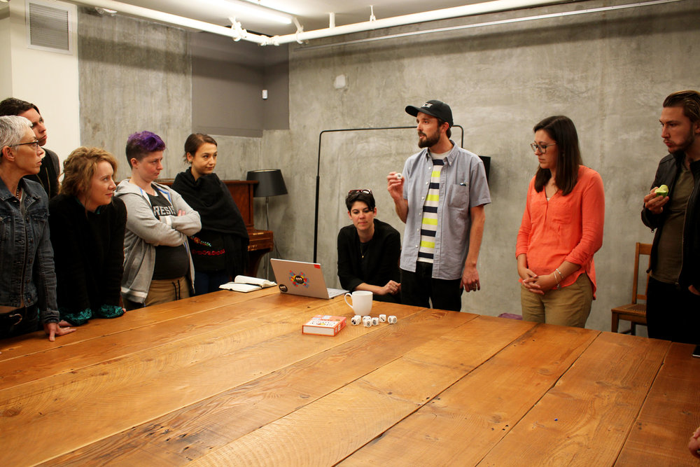 Jennings leads a Story Dice session with us all
