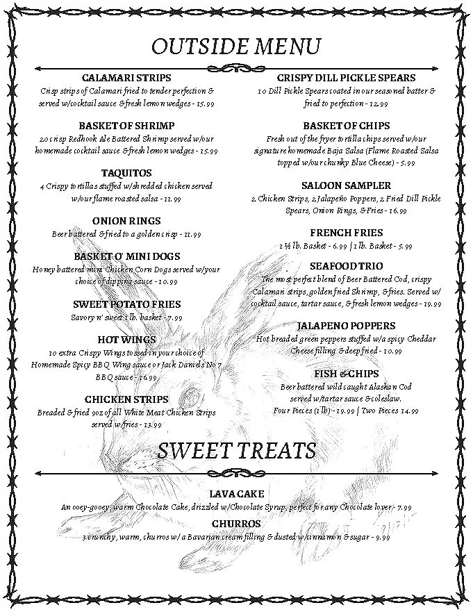 Joshua Tree Saloon & Grill — Patio Menu