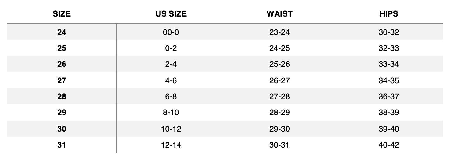 Size Guide - Bottoms