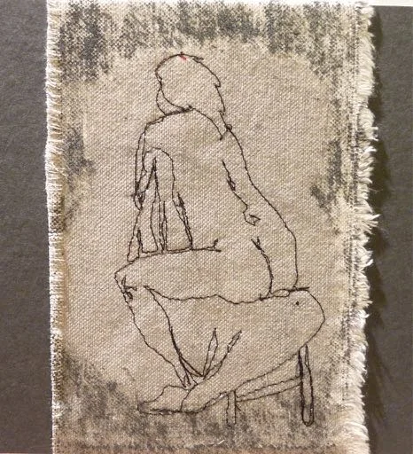 Watching, 2017 Machine free-motion stitching from the figure; cotton canvas; paint; 4"x7" . 