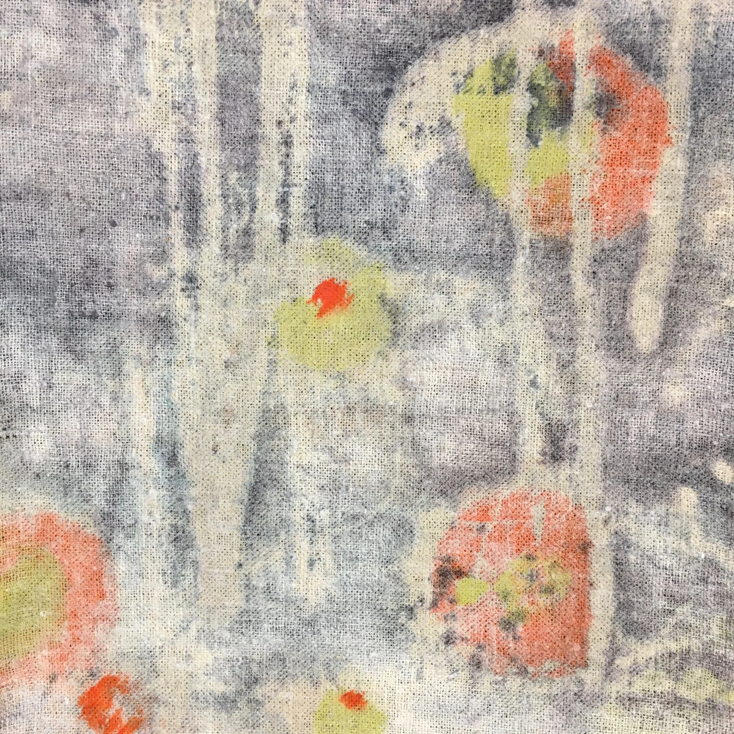 Detail, BETWEEN III, Cotton, silk gauze, wax resist, paint, hand stitched and beaded