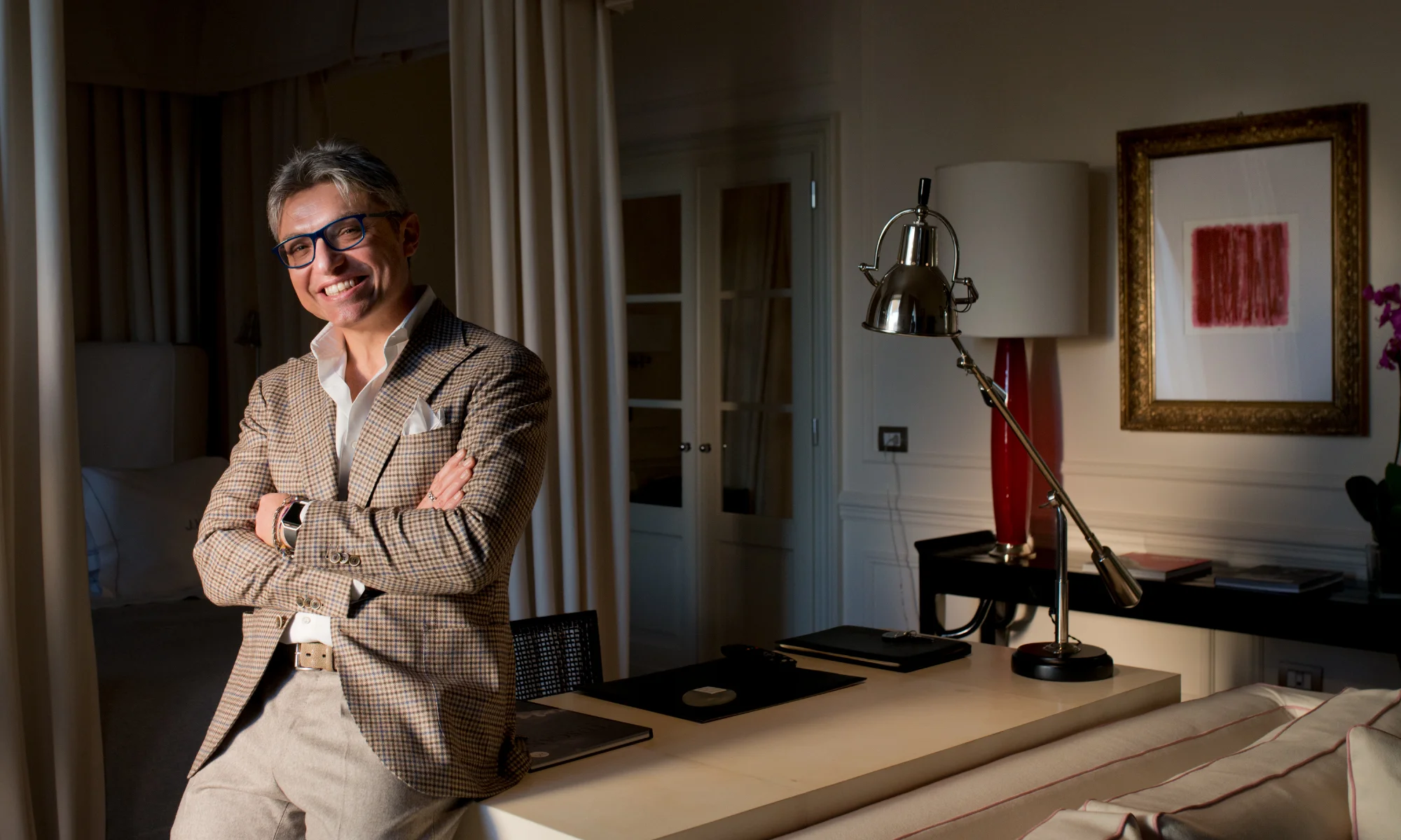 Claudio wearing a beautiful wool and cashmere plaid sport-coat
