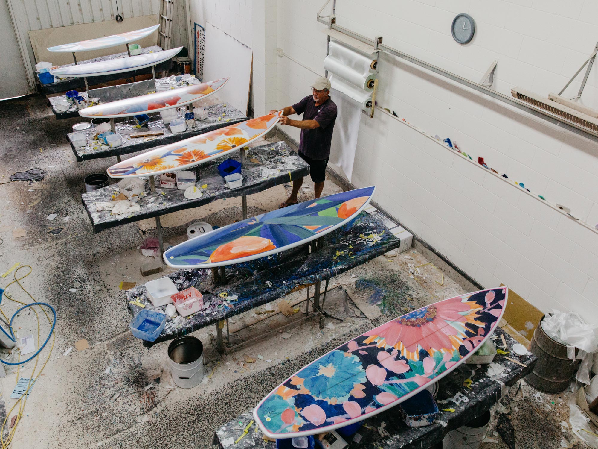 Rod Rose in his workshop glassing our Lulu DK Surfboards.