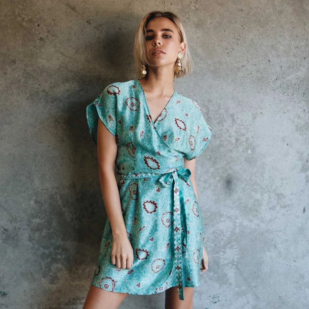Jade Silk Wrap Dress  Nusa Indah Surfboards
