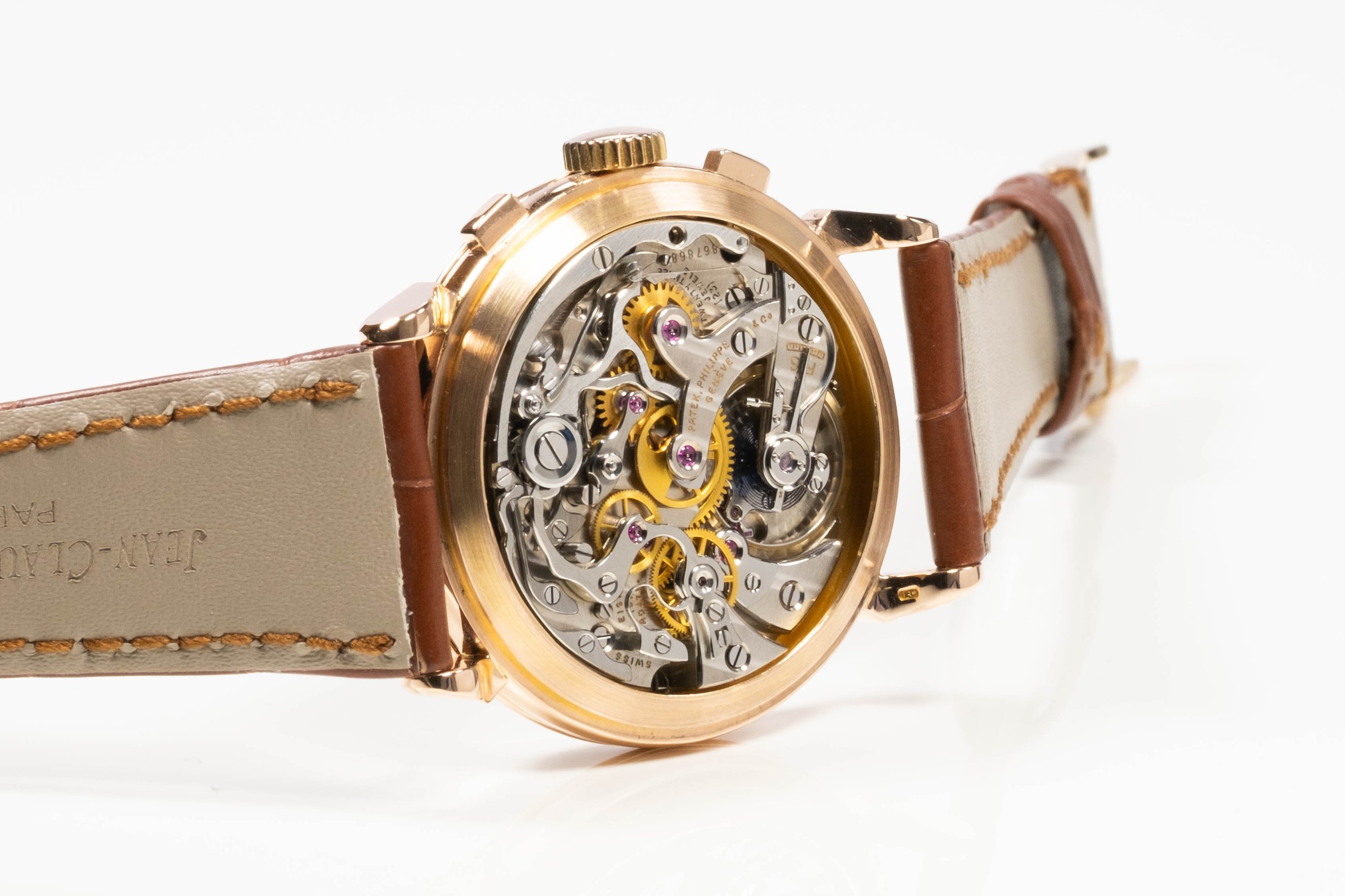 PATEK PHILIPPE Ref. 1579 seltener Chronograph in 18ct. Rotgold 2501001 Werk seitlich.jpg