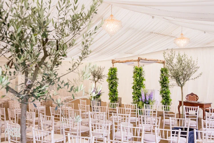 Eight Olive trees were decorated with fairy lights and placed around the marquee....