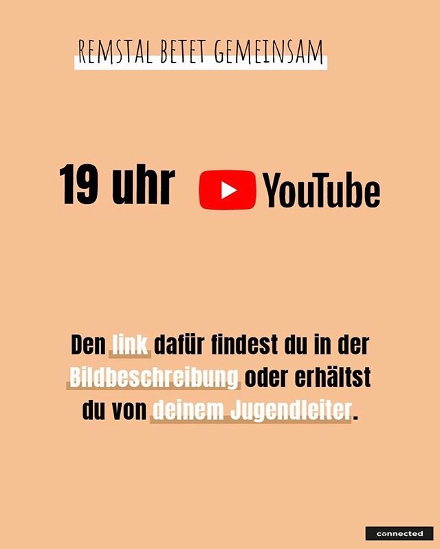 Der Link f&uuml;r MORGEN  ist jetzt in unserer Bio! 
Sei morgen mit am Start um 19:00 bei #remstalbetetgemeinsam 🔥🔥 #connected #youth #pray #church #corona #godisgoodallthetime