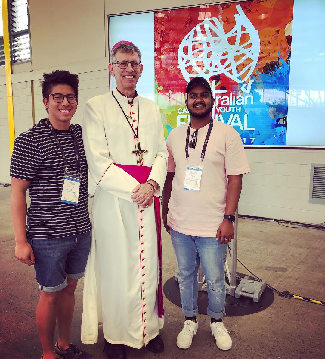 SJV Youth Leaders, Josh & Tish, with Bishop Mark Edwards OMI (ACYF 2017)