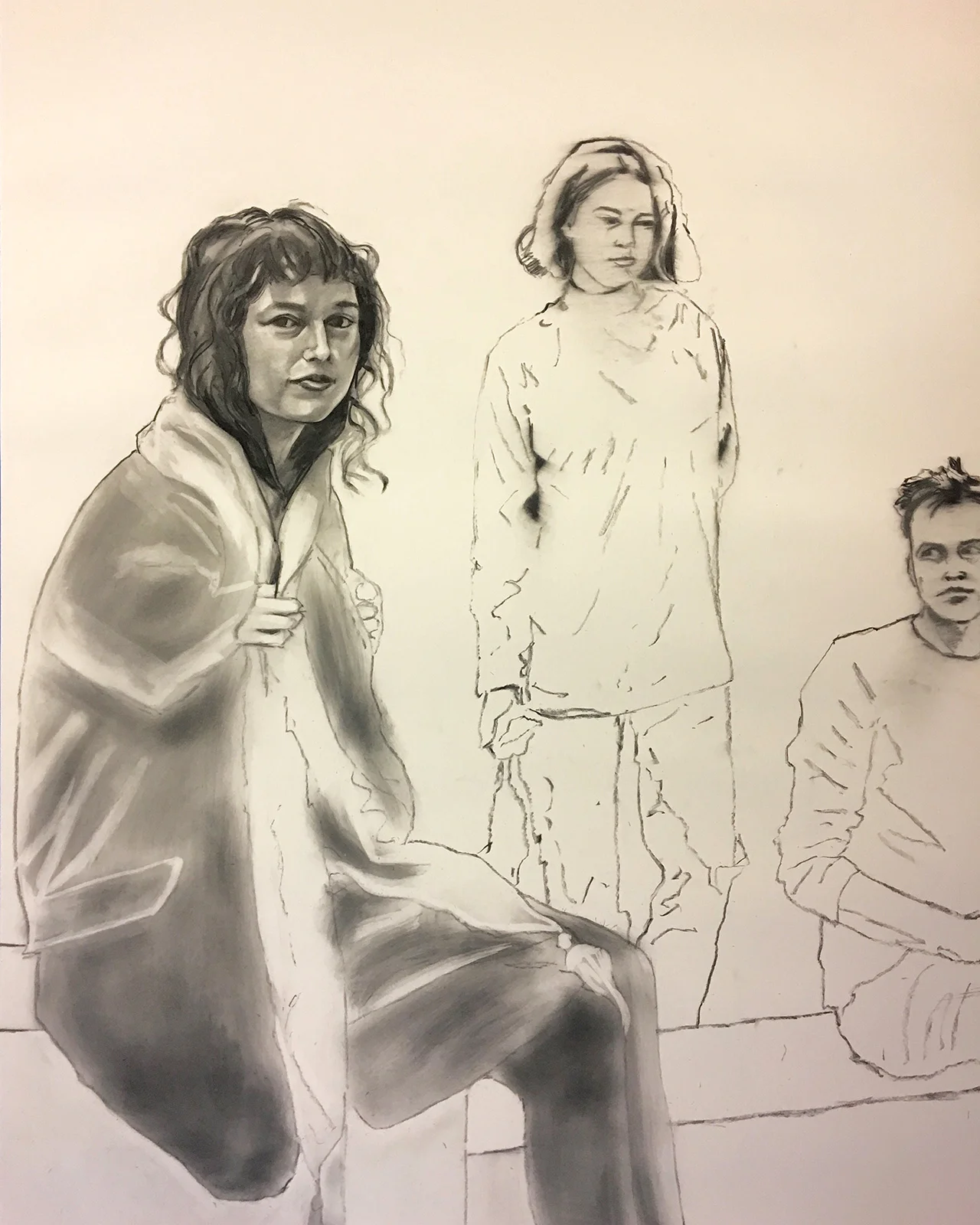   Dispossession Left Panel (in progress) &nbsp;2017 114 x 190cm Willow charcoal on Arches 