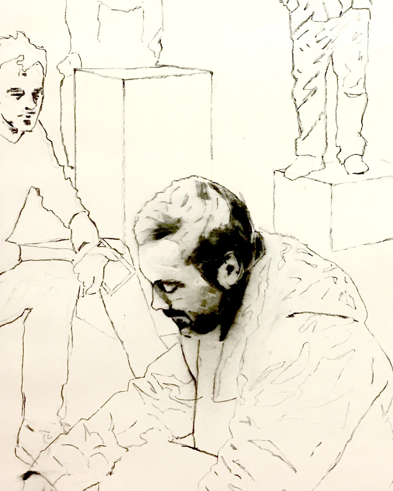   Dispossession Centre Panel  (in progress, detail)&nbsp;2017 114 x 190cm Willow charcoal on Arches 