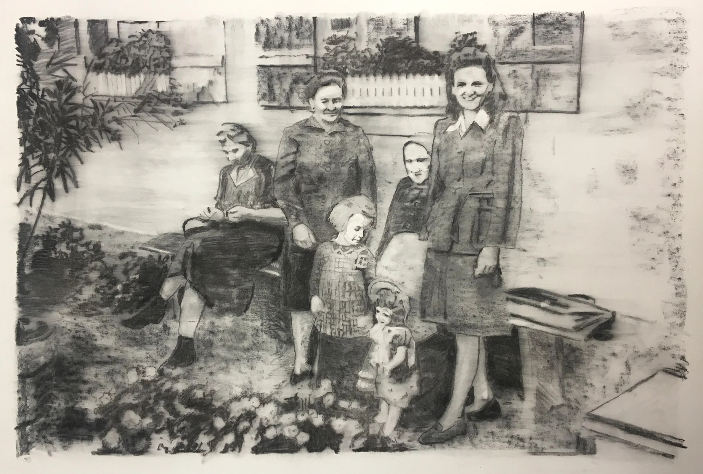   Four Generations  2017 160 x 114cm Willow charcoal on Arches 