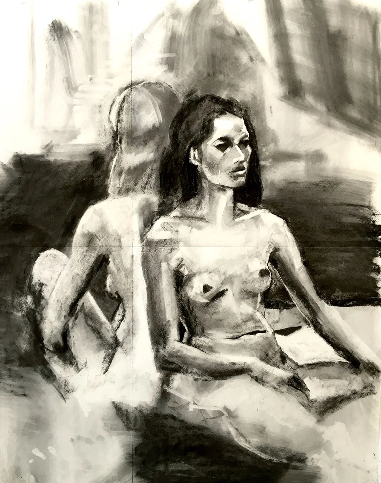   Back to Back  2016 106 x 112cm Willow charcoal on Canson   