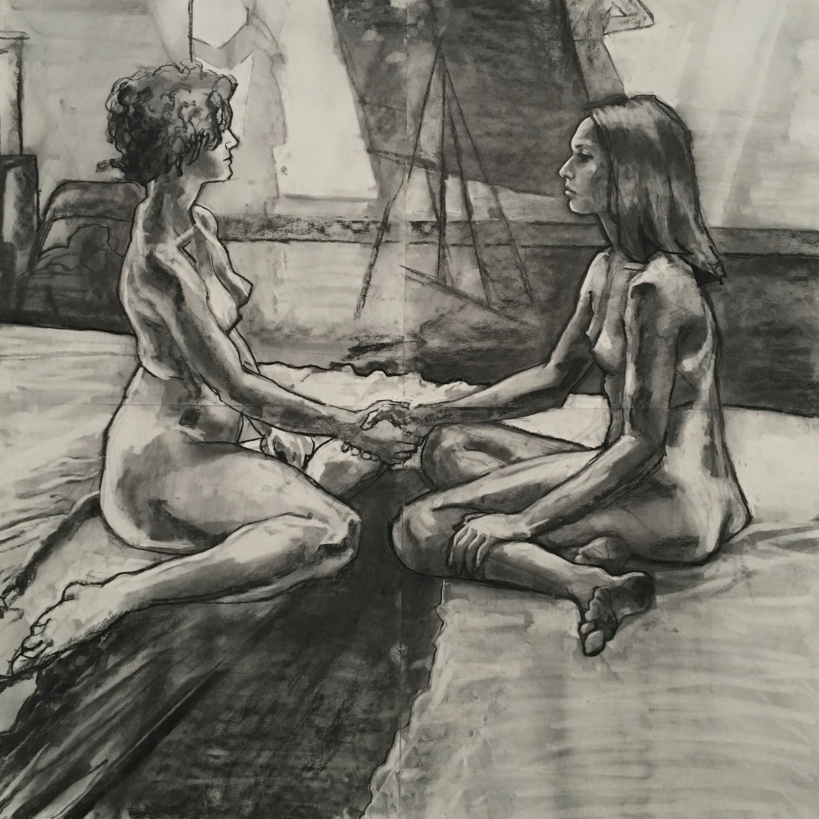   Handshake &nbsp;2016 140 x 140cm Willow charcoal on Canson 