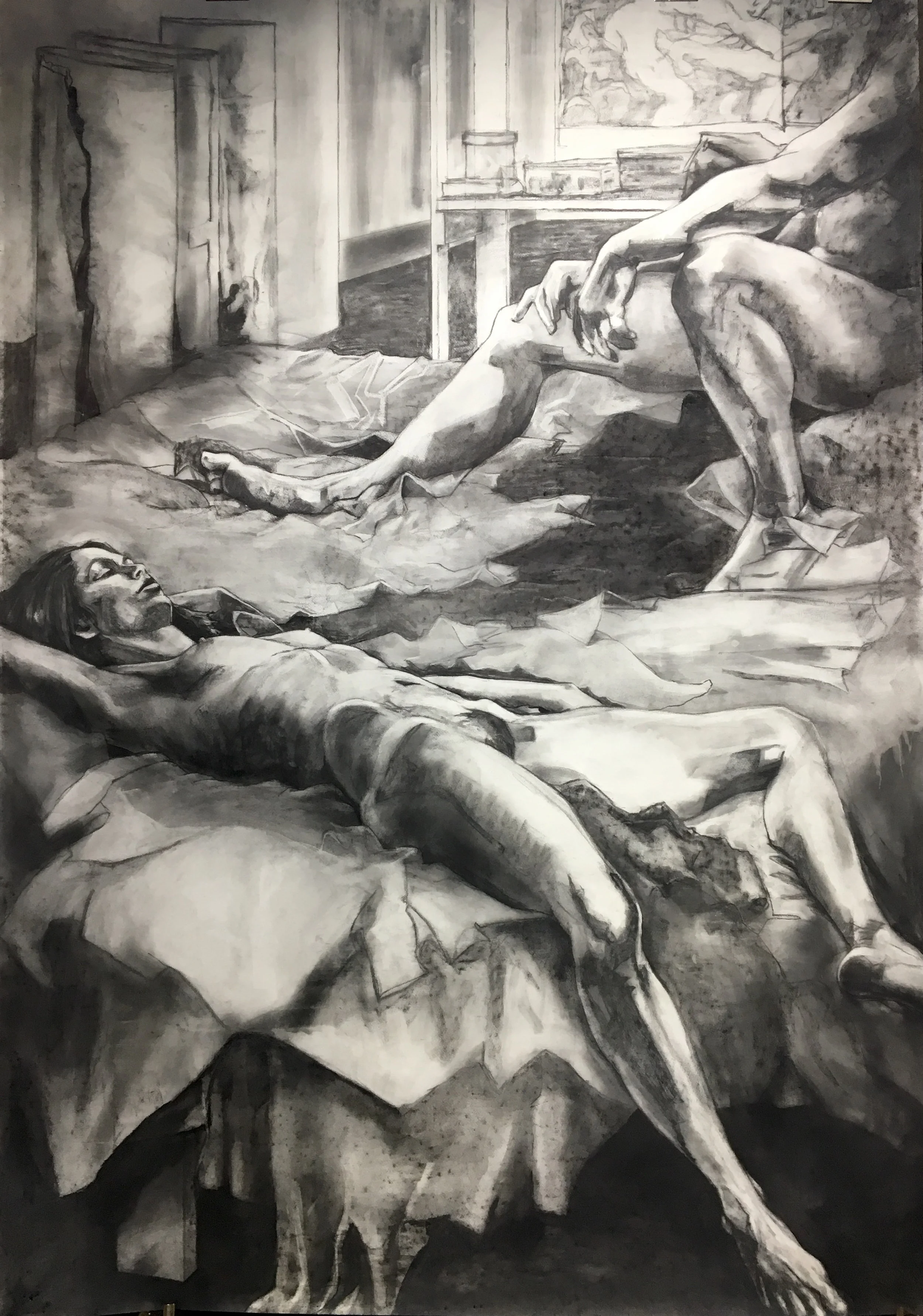   Studio Couple  2016 150 x 240cm Willow charcoal on Saunders 