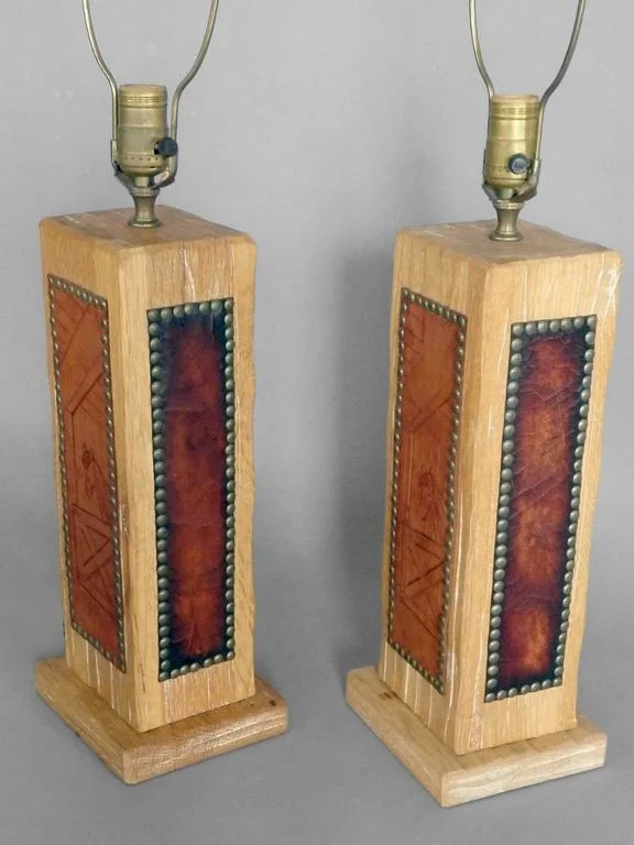 Pair Of Ranch Oak Western Theme Cottage Lodge Table Lamps Tom Gibbs Studio Pair Of Ranch Oak Western Theme Cottage, Western Lamp Shades For Table Lamps