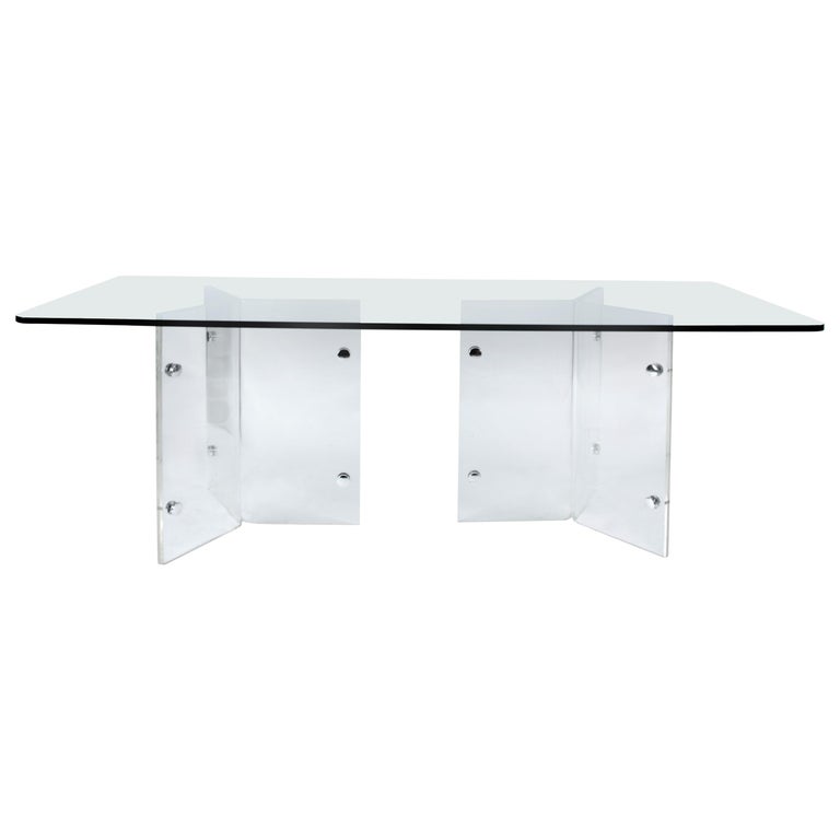 Vagrant wood literally Simple Elegant Acrylic Lucite Base Glass Top Dining Table or Writing Desk —  TOM GIBBS STUDIO