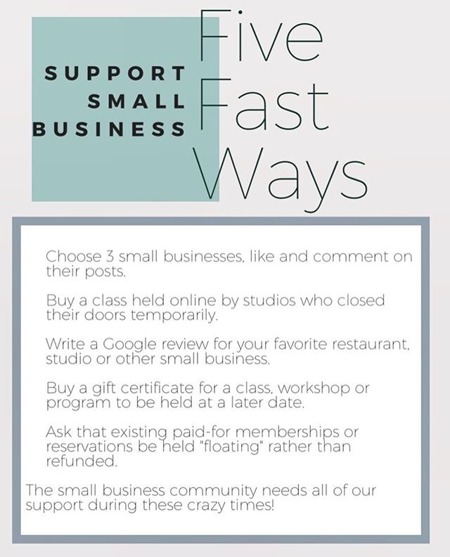 With so many studios temporarily closing their doors in an effort to quell the spread of COVID-19, we thought we&rsquo;d share some of the creative ways we are supporting small business. We&rsquo;d love to hear how you are helping out the little guy!