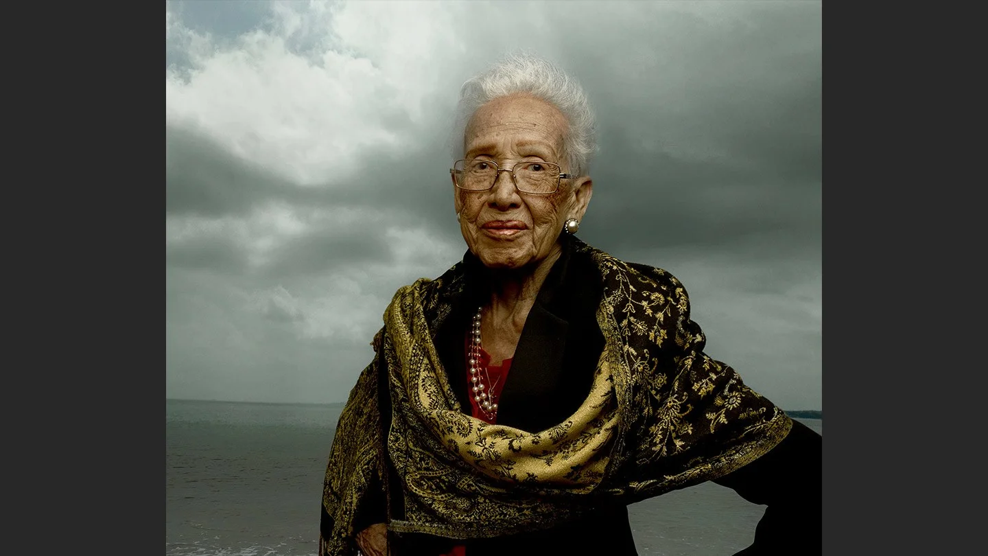 Katherine Johnson, an astrophysicist, space scientist and mathematician calculated the flight path for the first American space mission. Photographed by Annie Leibowitz for Vanity Fair Magazine