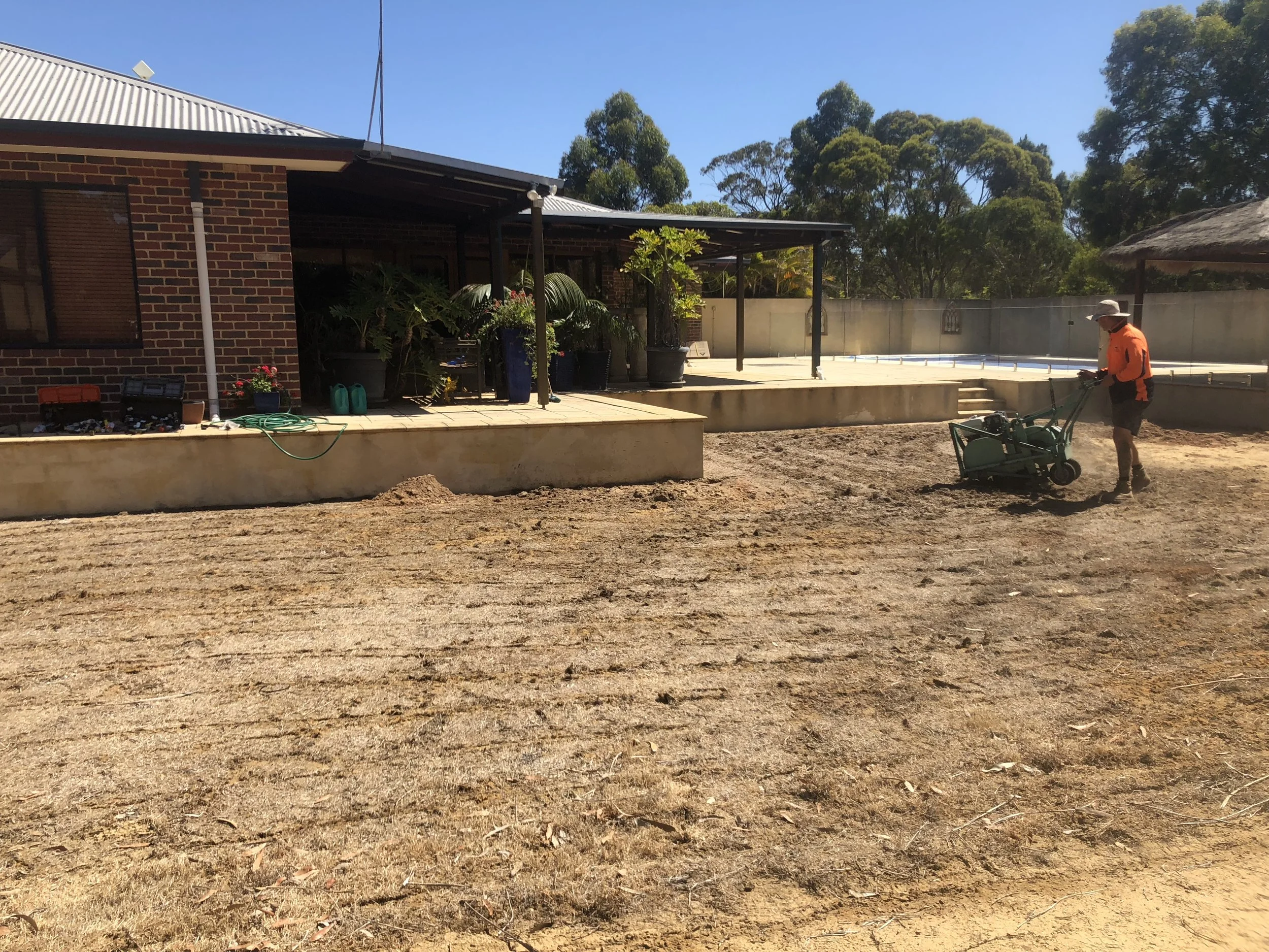 Old lawn turf cut, dug out and disposed of.