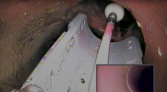 Contoured chute guides push cable for easy lateral camera launch