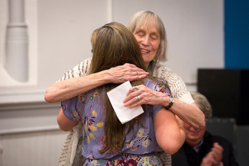  Tina Howe hugs Sarah Ruhl as she accepts her Tooth of Time Award for a distinguished career in theatre. 