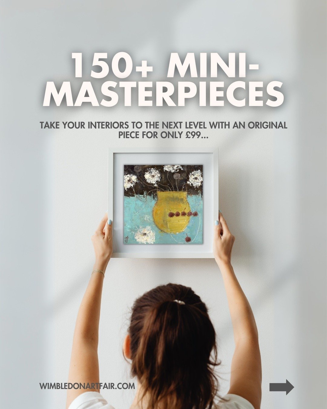 The Mini-Masterpiece online sale is your passport to a world of creativity and affordability! ✈️🖼️

𝗠𝗔𝗥𝗞 𝗬𝗢𝗨𝗥 𝗖𝗔𝗟𝗘𝗡𝗗𝗔𝗥𝗦
Tuesday, 30th of April.

With over 150 original works of art, each priced at just &pound;99, spanning paintings,