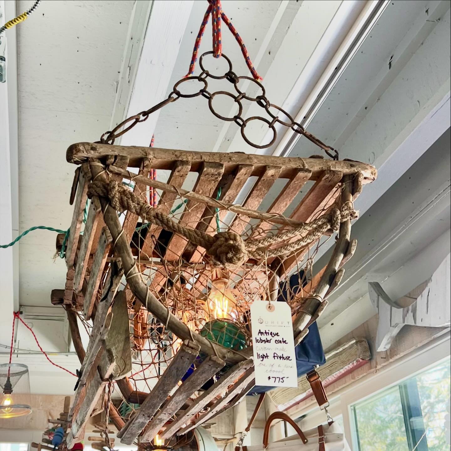 Hi all! Setting up @DRIFTwellfleet in the new space is underway&mdash;thanks to all who have been sending good vibes! 
Some great goods, although loved, are more challenging to place and this antique, lobster trap light is one of them. It&rsquo;s a b