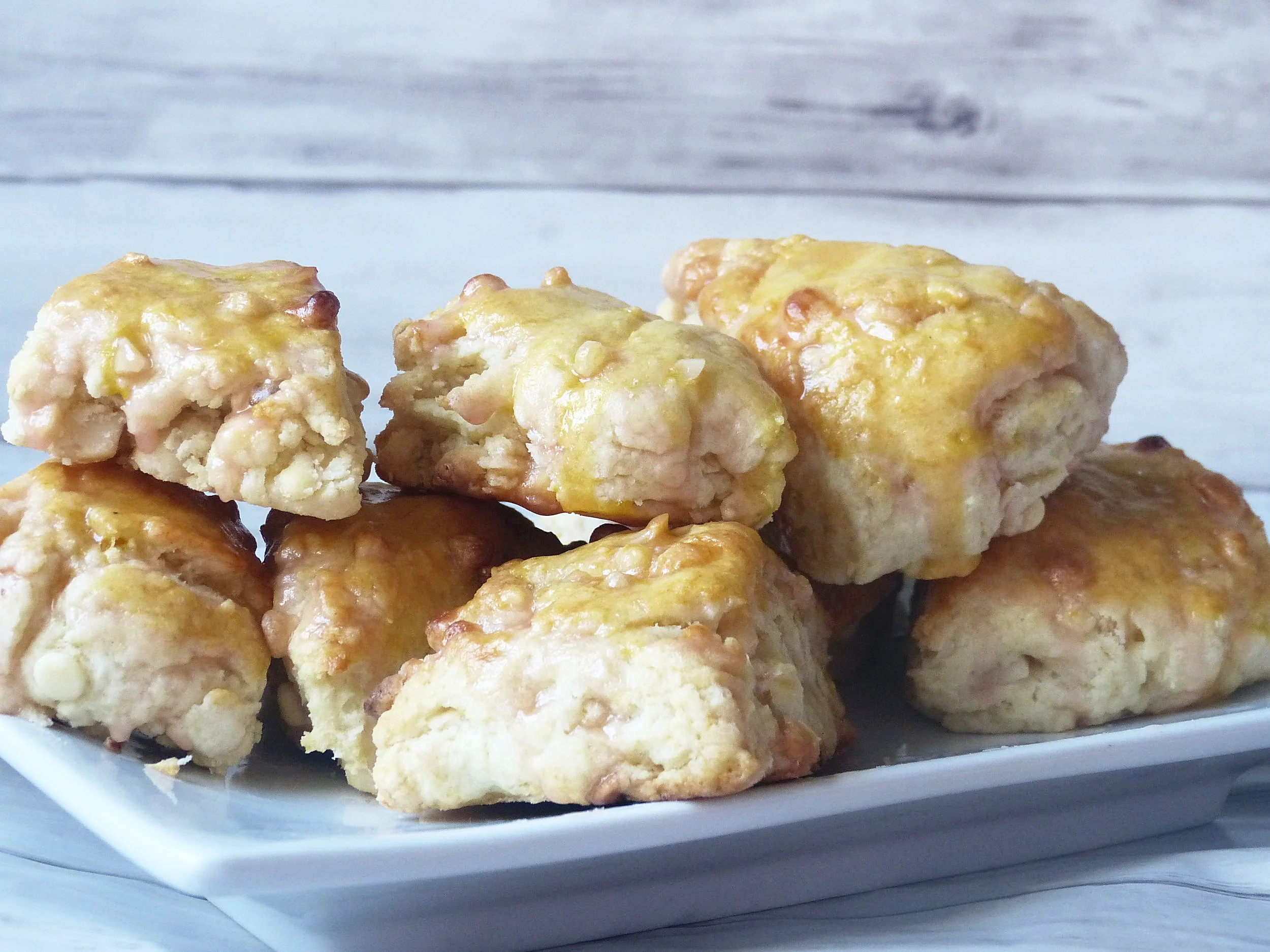 White Chocolate Macadamia Nut Scones with an Orange Glaze