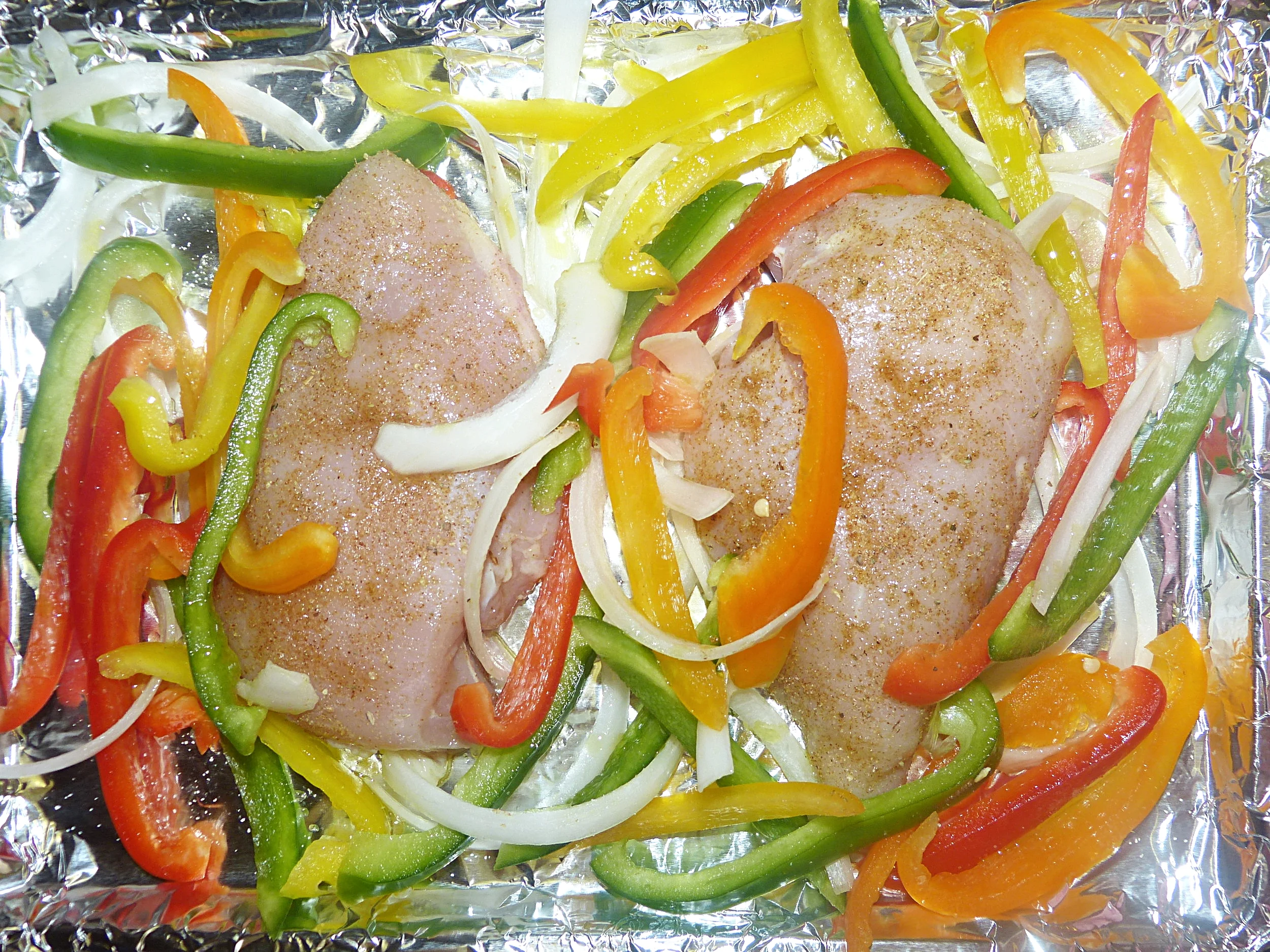 I baked my chicken on two separate sheets since my oven is tiny.