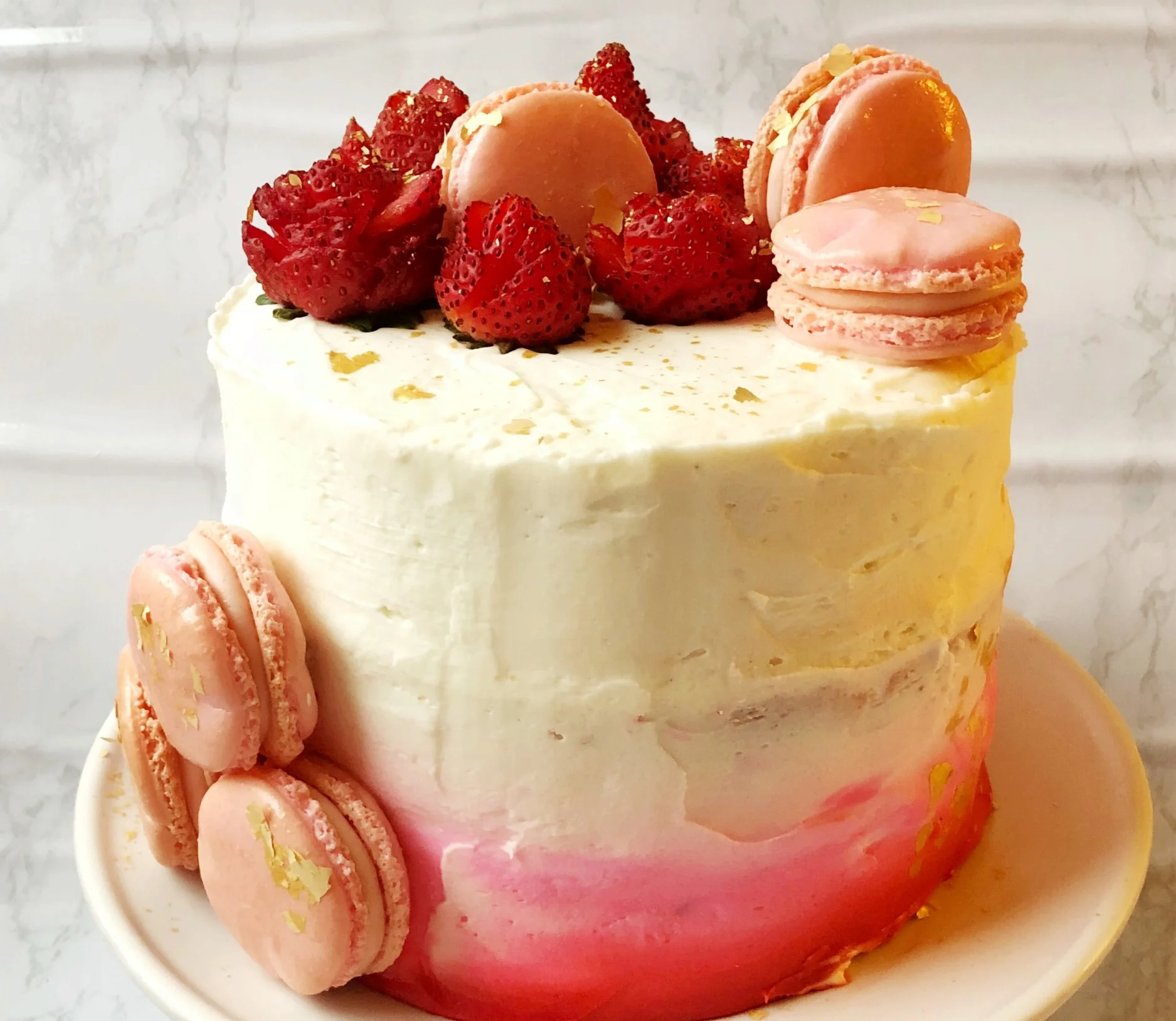 Strawberries &amp; Cream Checkerboard Cake