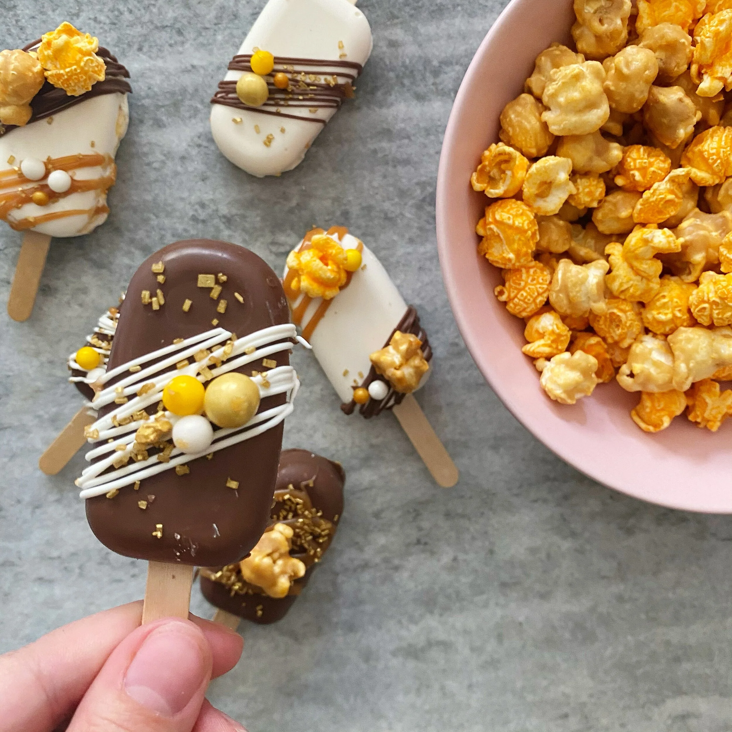 Caramel + Cheddar Popcorn Mix Marshmallow Pops