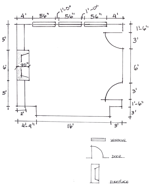 SAMPLE PLAN WITH DIMENSIONS OF EXISTING SPACE.