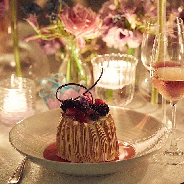 What a way to end a dinner... Baked Alaska + Ros&eacute;. Thinking this could be perfect for holiday entertaining!TB to our @perrylanehotel @gigiburris dinner this summer!
